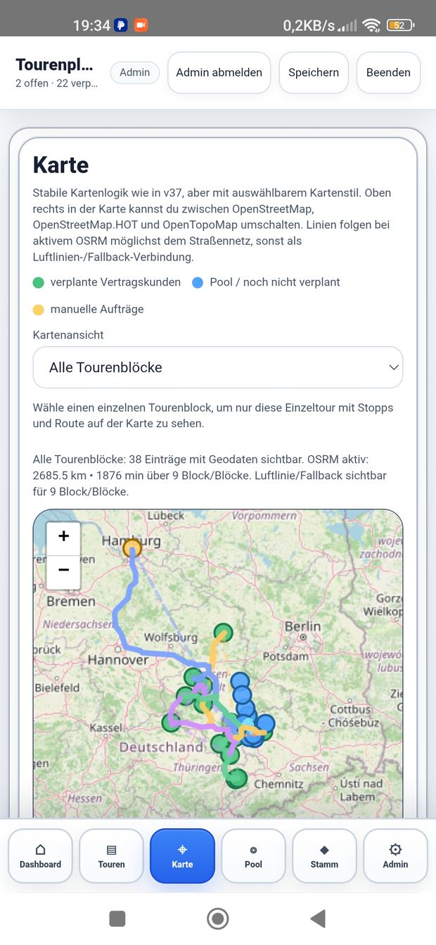 Kartenansicht mit Route