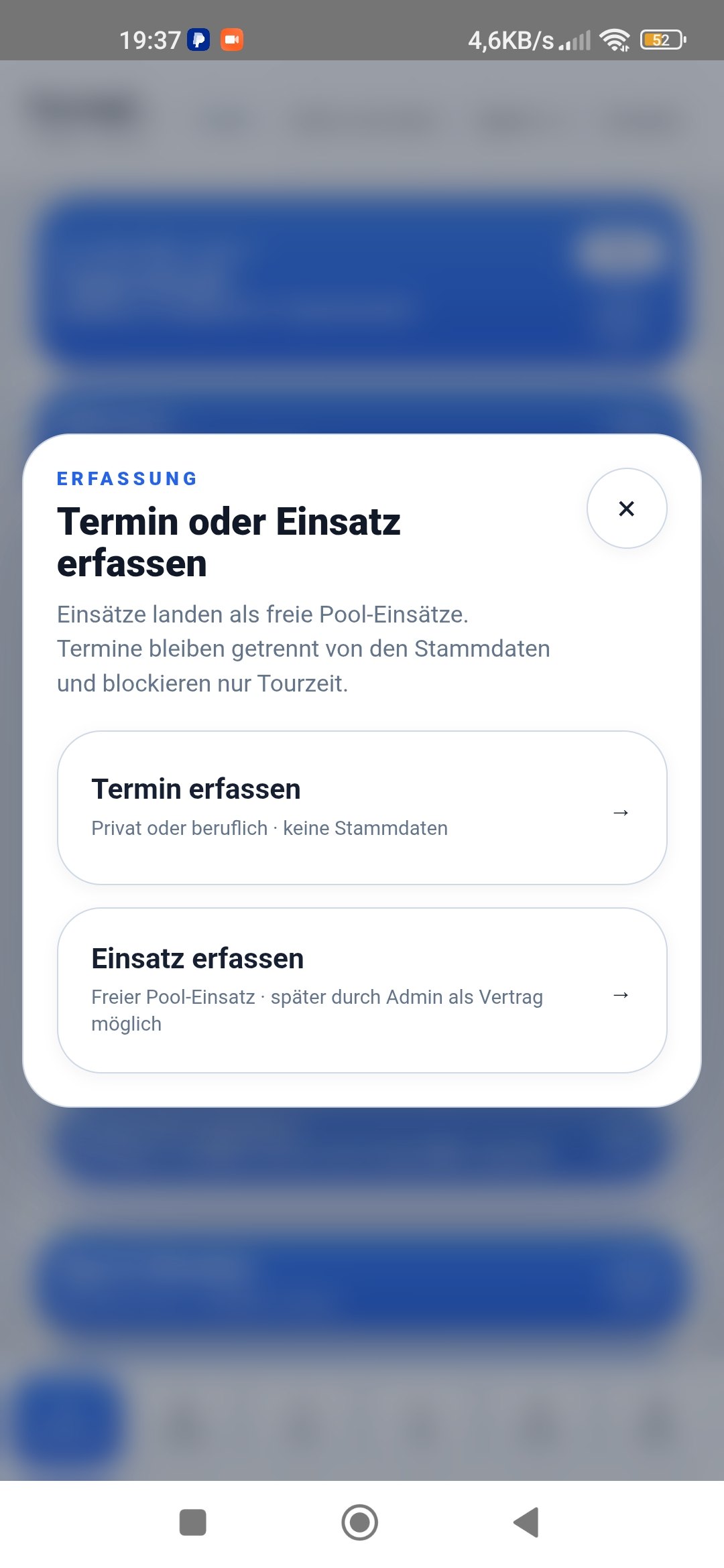 Termin und Einsatz erfassen in der Tourenplaner App
