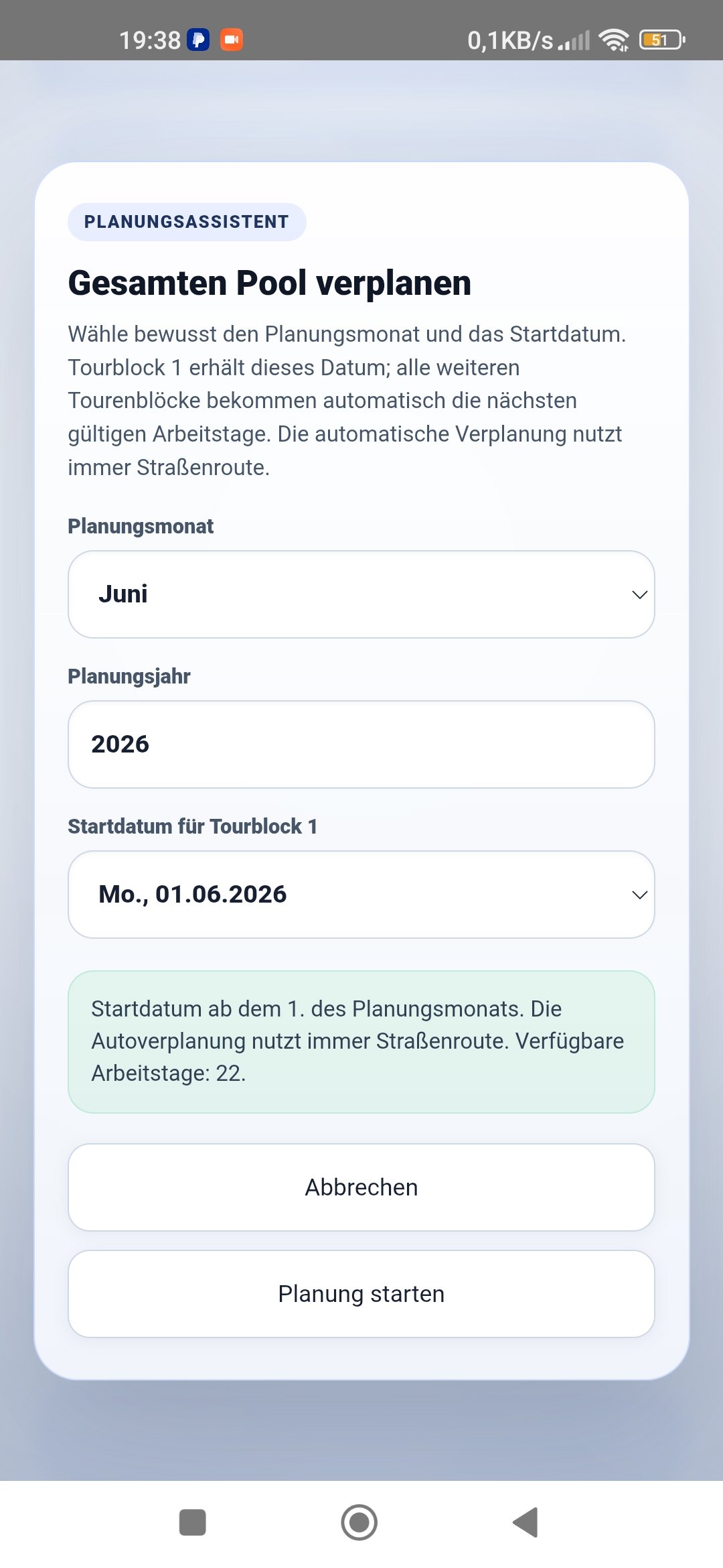 Planungsassistent für Einsatzpool und Tourenplanung