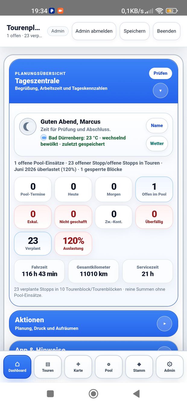 Tageszentrale der Tourenplaner-App